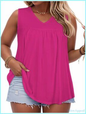 Plus Size Tank Tops for Women V Neck Sleeveless Blouses Cotton Summer Tunic